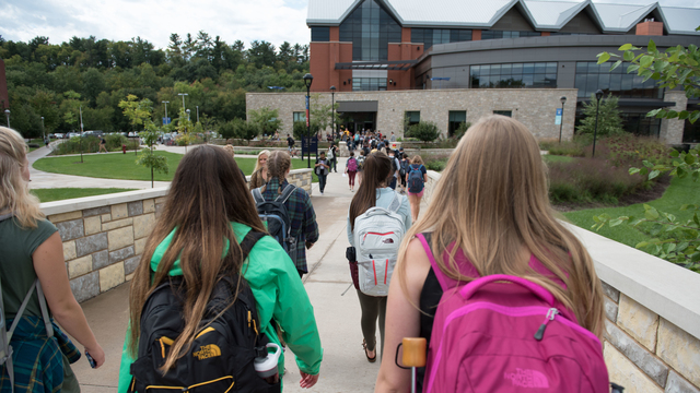 Students walking to Davies Center