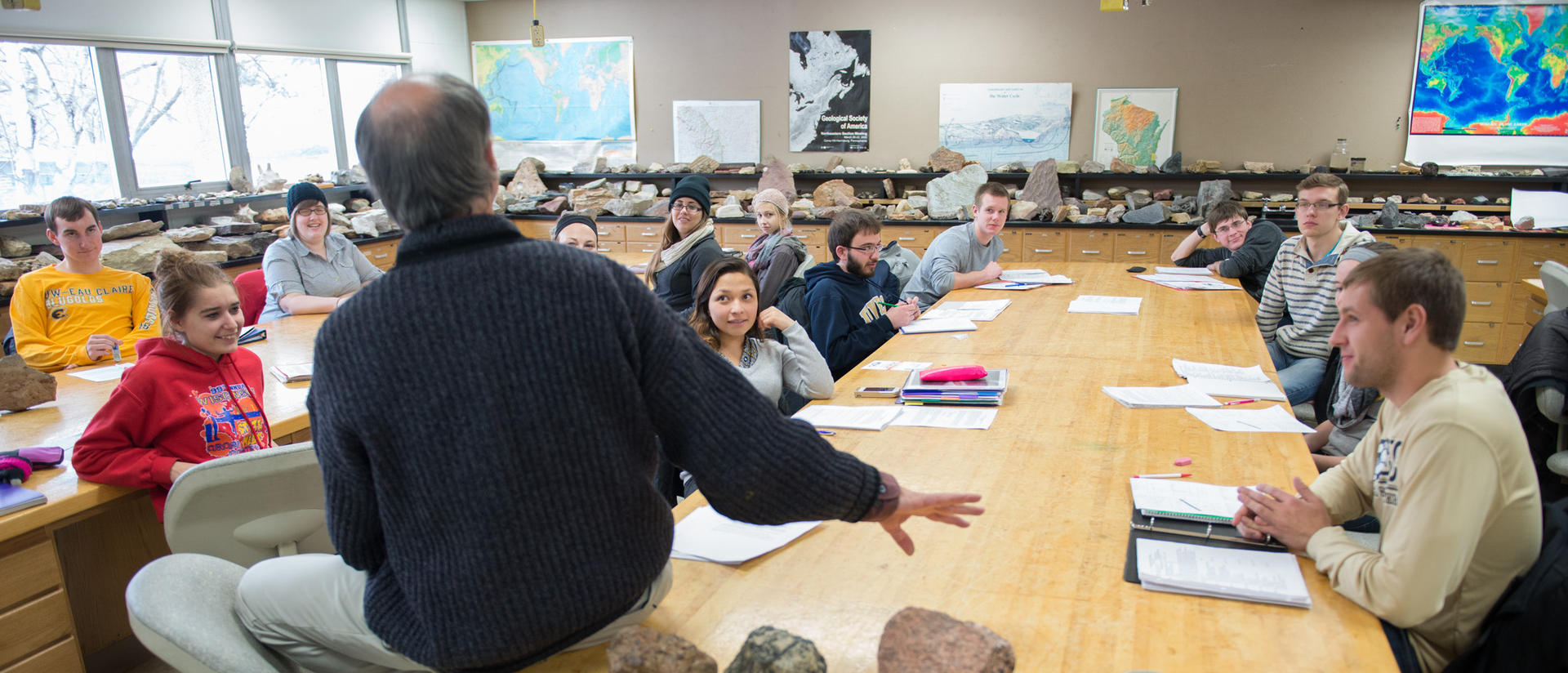 Geology teacher talking about rocks
