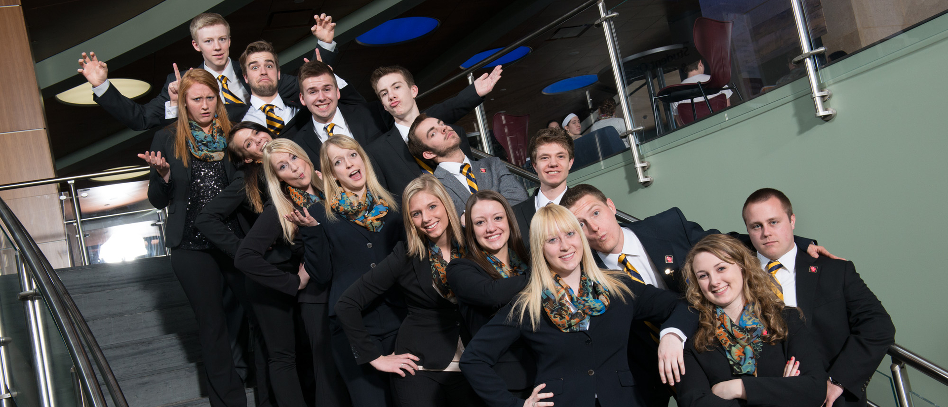 Student group standing on stairs