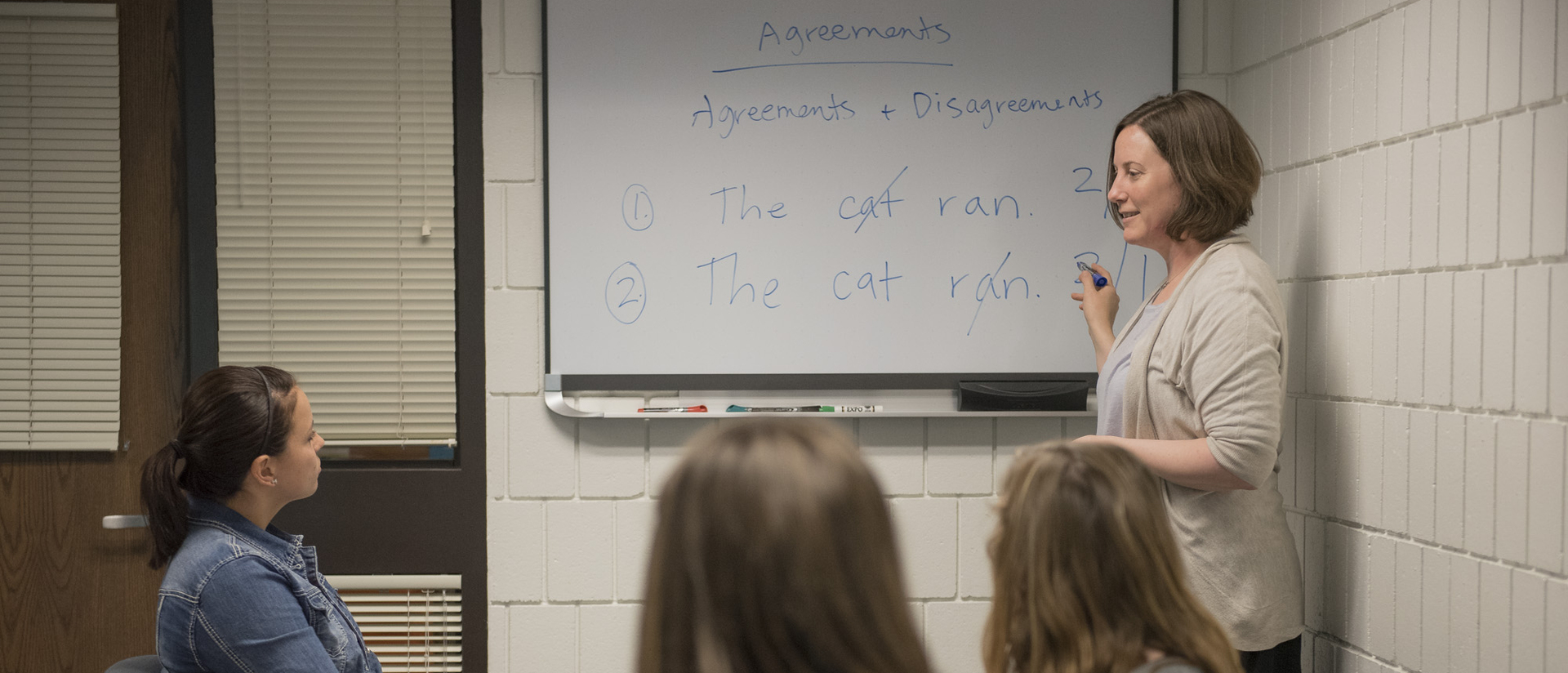 Professor discussing a topic with her class