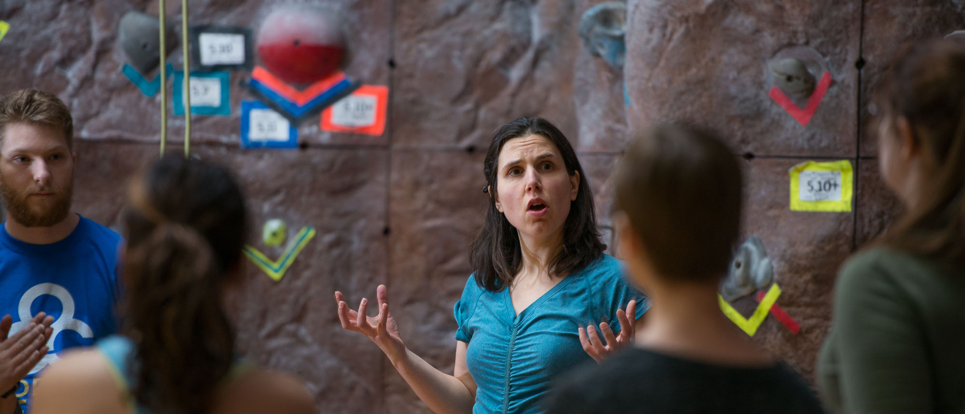 Dr. Miller with her French 430 students at the climbing wall. 