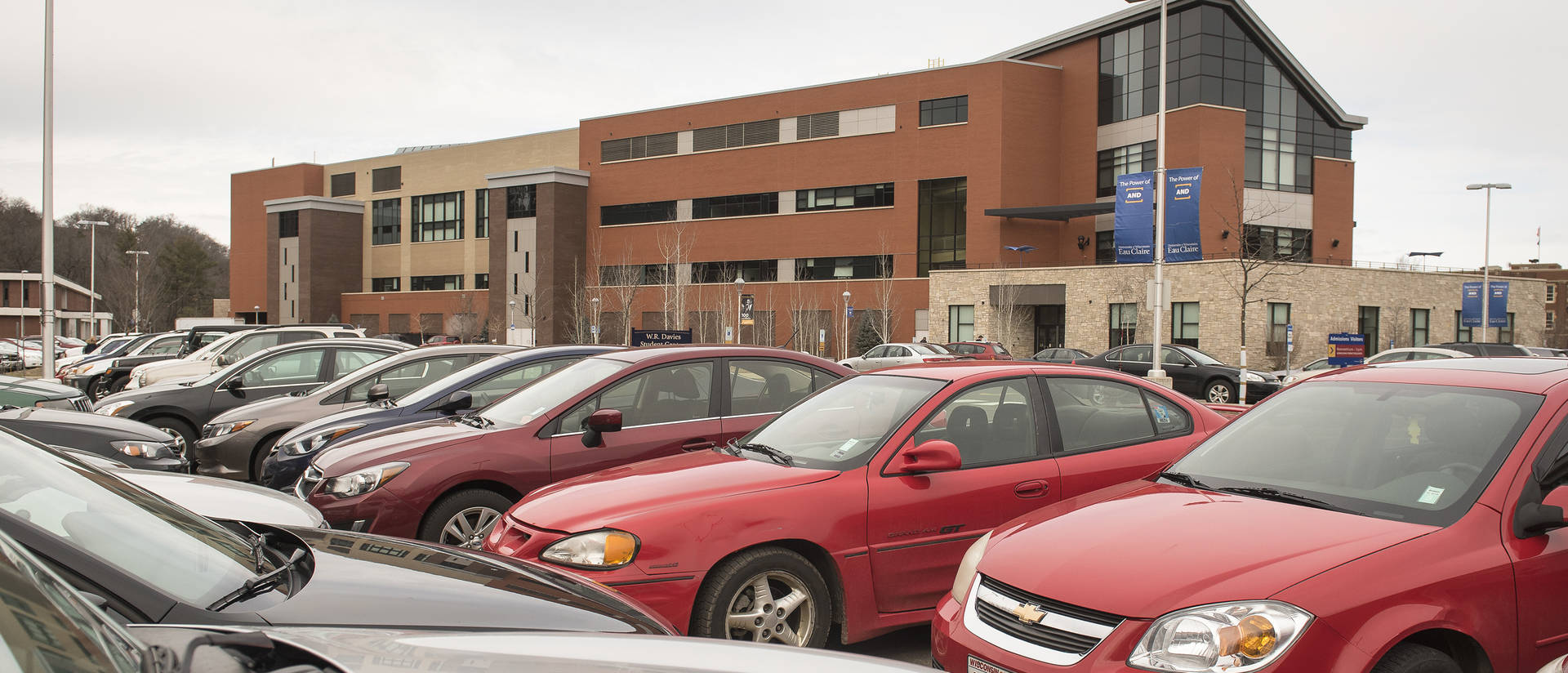 cars parked in UW-Eau Claire Phillips lot