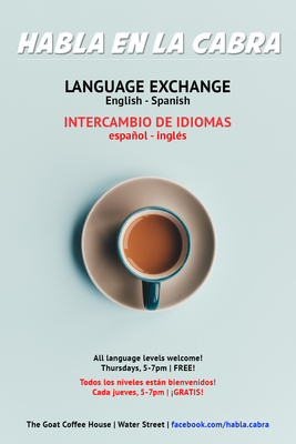 Habla en la Cabra poster, coffee shop gatherings for speaking Spanish