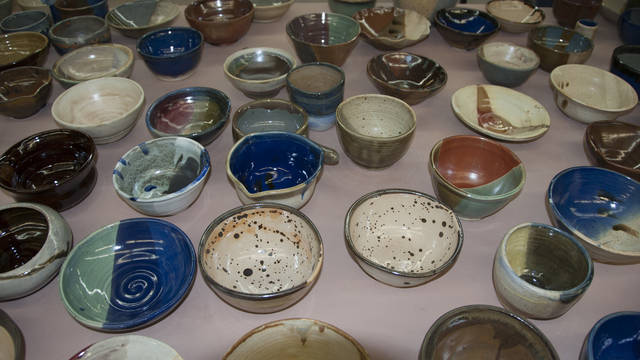 Student created bowls for Empty Bowls fundraiser
