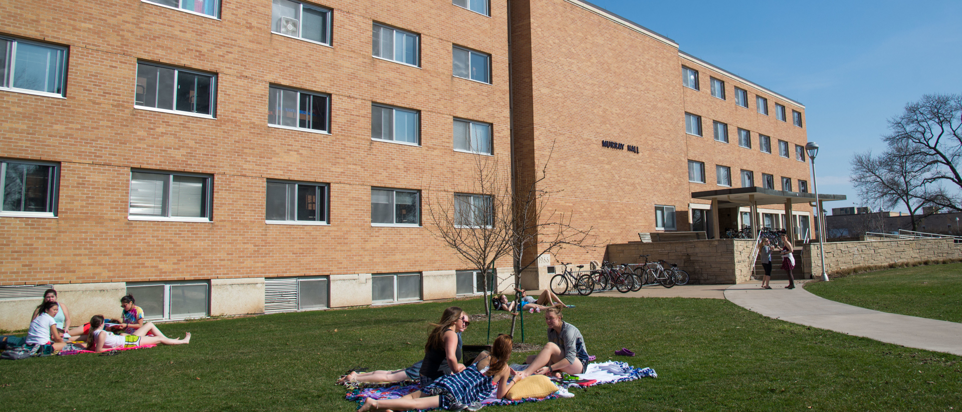 Murray Hall with students outside of it at UW-Eau Claire 