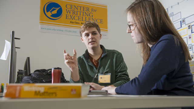 Student and tutor in the Center for Writing Excellence