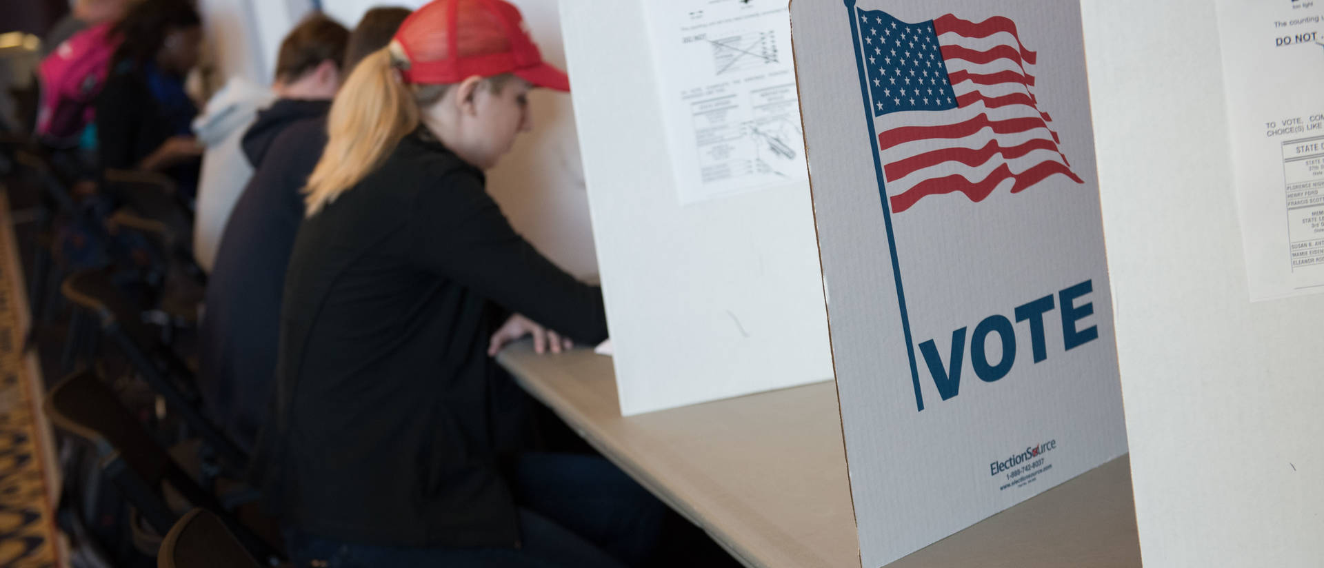 Voting booths for students in Davies Center