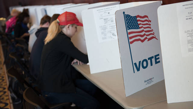 Voting booths for students in Davies Center