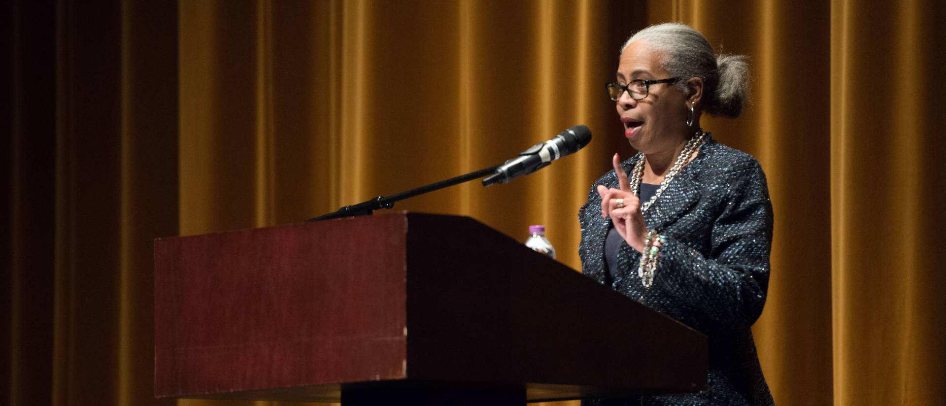 Gloria Ladson-Billings presents during the 2017 Martin Mogensen Education Lecture on culturally relevant pedagogy.