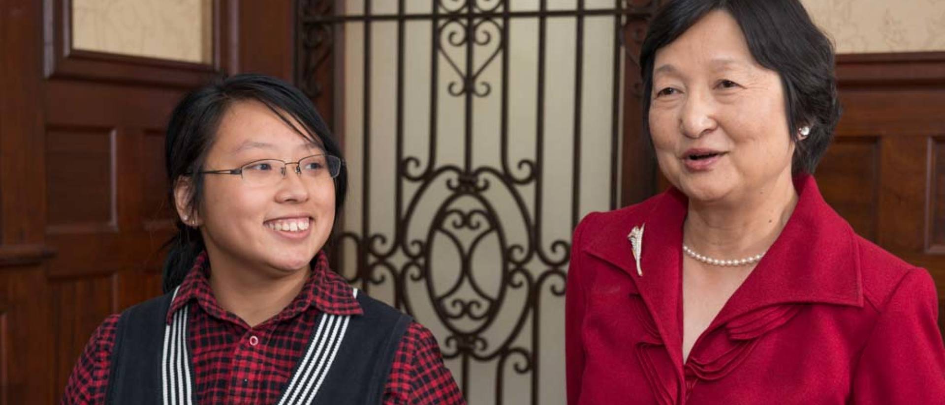 Maureen Lau Scholarship recipient  Hengzhou Liu and Grace Lau, who established the scholarship in memory of her sister.