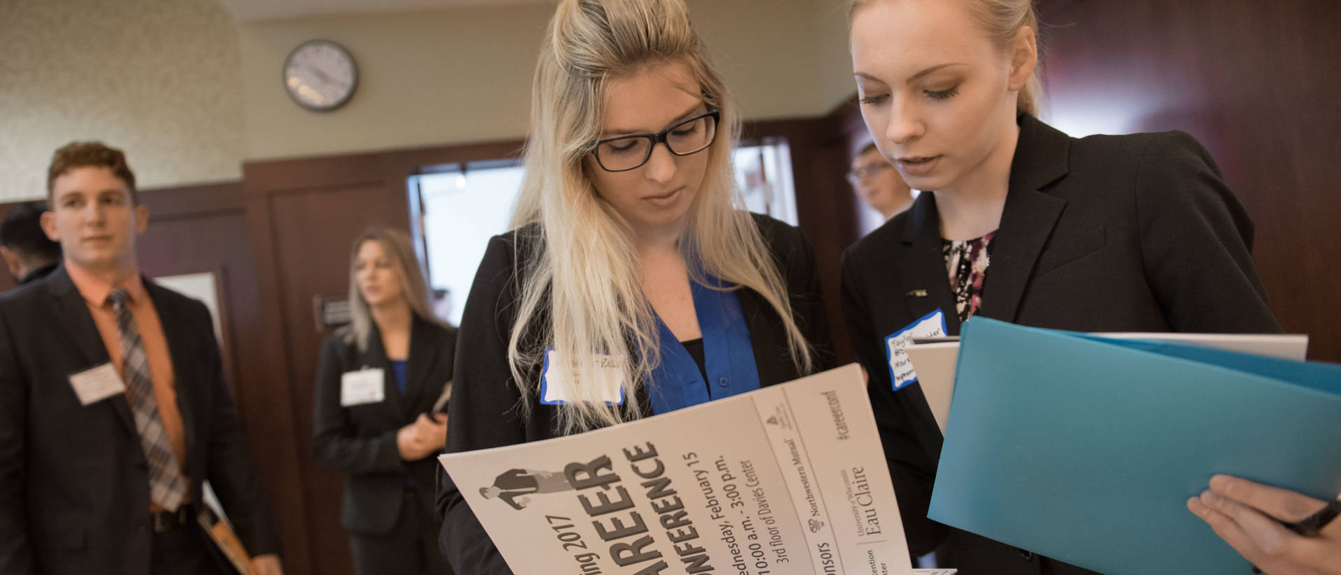 Two Blugold students at the UW-Eau Claire Career Services annual Career Conference held in W.R. Davies Center. 