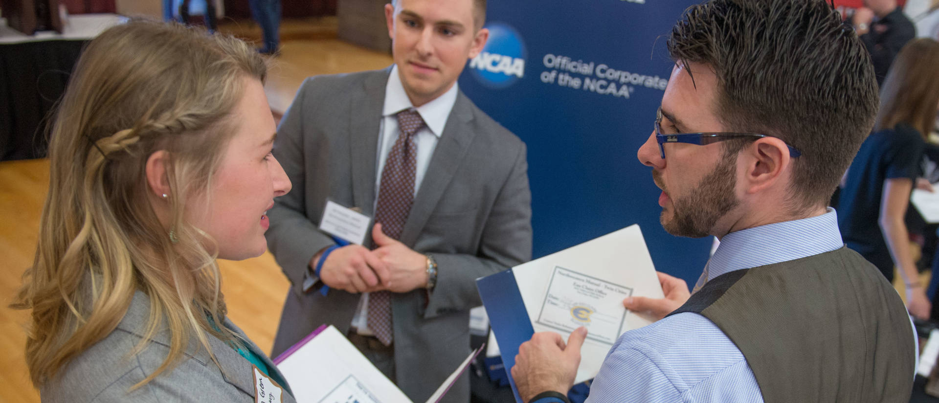 Students, alumni and employers participating in a Career Fair in W. R. Davies Center on the UW-Eau Claire campus.