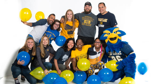 UW-Eau Claire students showing Blugold gear and Blugold pride on Blugold Friday