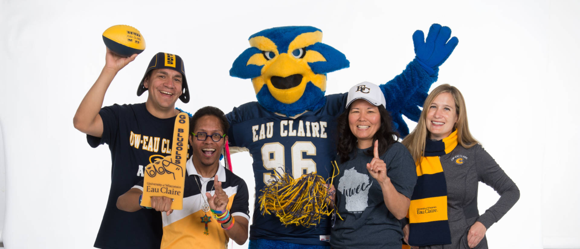 Faculty modeling Blugold apparel during a photoshoot