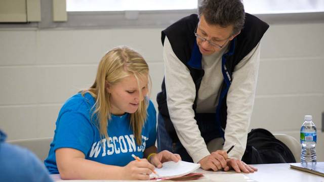 Students work in the Physical Geography lab under the direction of Dr. Harry Jol and a teaching assistant.